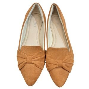Musshoe Women's Brown Suede Pointed Toe Bow Ballet Flats Shoes Size 9
